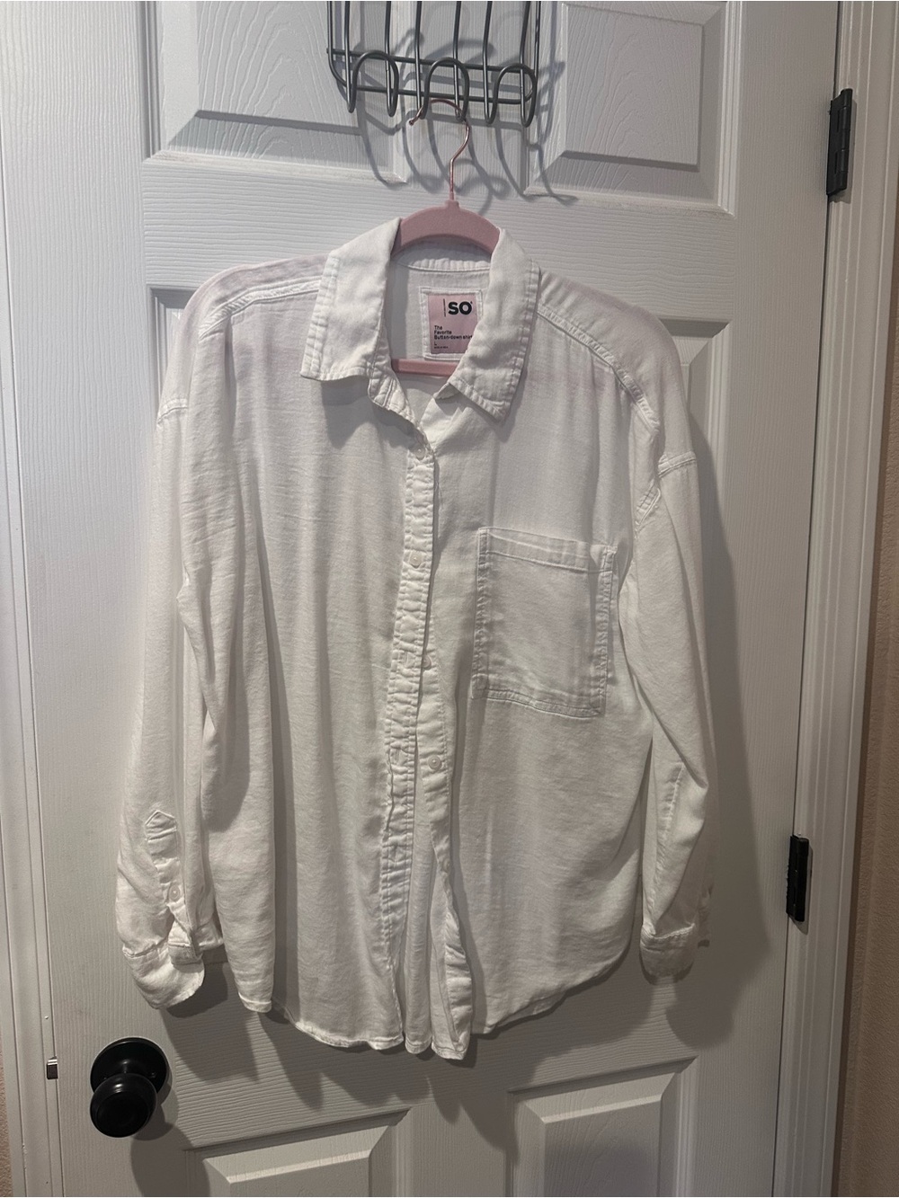 SO White Button-Down Shirt with Pink Label